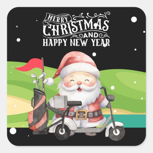 Golf Merry Kerstmis met Santa-golfkar Vierkante Sticker (Voorkant)