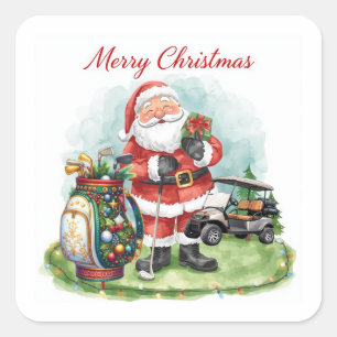 Golf Merry Kerstmis met Santa-golfkar Vierkante Sticker