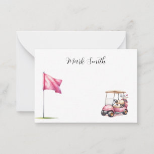 Golf met naam voor golfer met golfkar onder vlag notitiekaartje