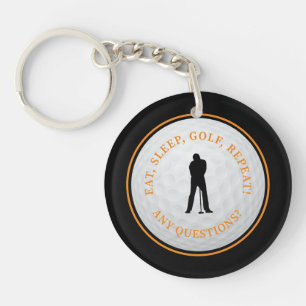 Golf Modern Golfer Classic Monogram Zwart Oranje Sleutelhanger