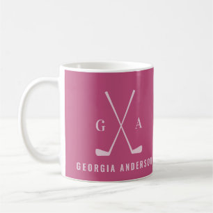 Golf modern initiaal monogram roze korrelig koffiemok