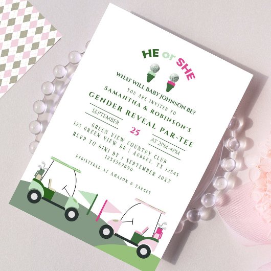 Golf moderne Baby Genre Reveal Par tee Invitation