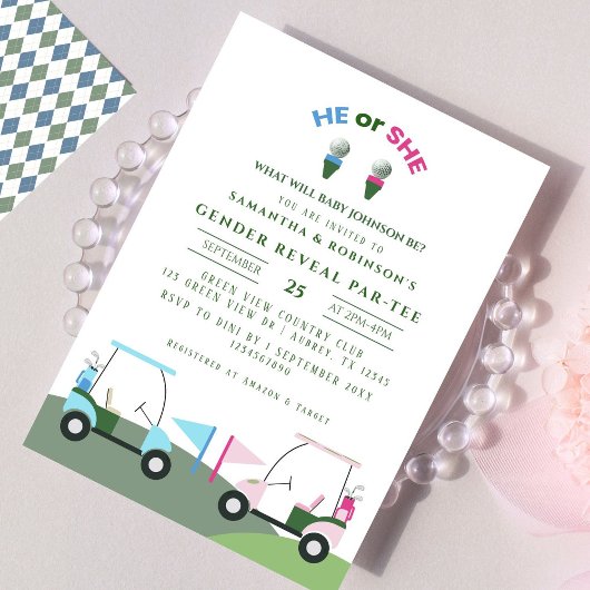 Golf moderne Baby Genre Reveal Par tee Invitation