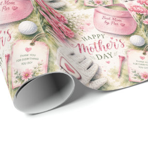 Golf Moederdag met golfbal en bloemen Cadeaupapier