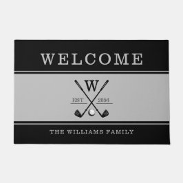 Golf Monogram Familienaam Charcoal Grey Black Deurmat