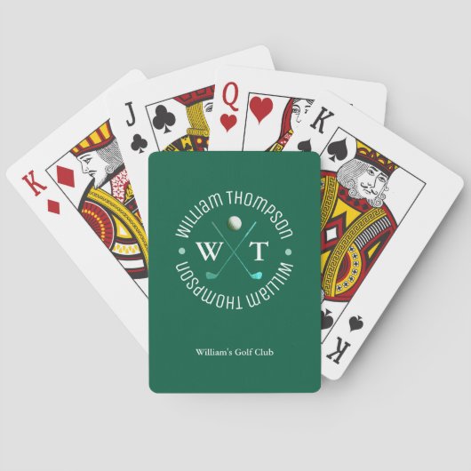 Golf Monogram HunterGreen Pokerkaarten (Achterkant)