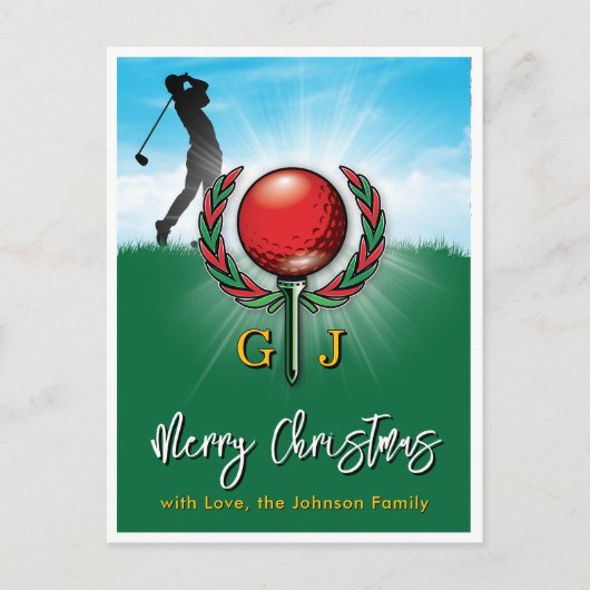 Golf Monogram Kerstmis Vakantiedesign Briefkaart (Voorkant)