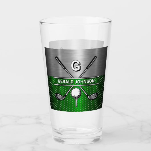 Golf Monogram Metallic Groen en Zilver Glas (Voorkant)