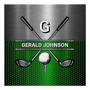 Golf Monogram Metallic Groen en Zilver Perfect Poster