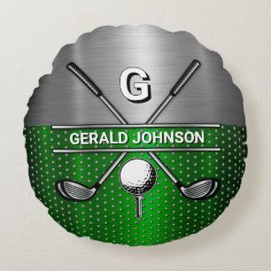 Golf Monogram Metallic Groen en Zilver Rond Kussen