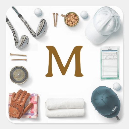 Golf Monogram Personalized Golf Vierkante Sticker (Voorkant)