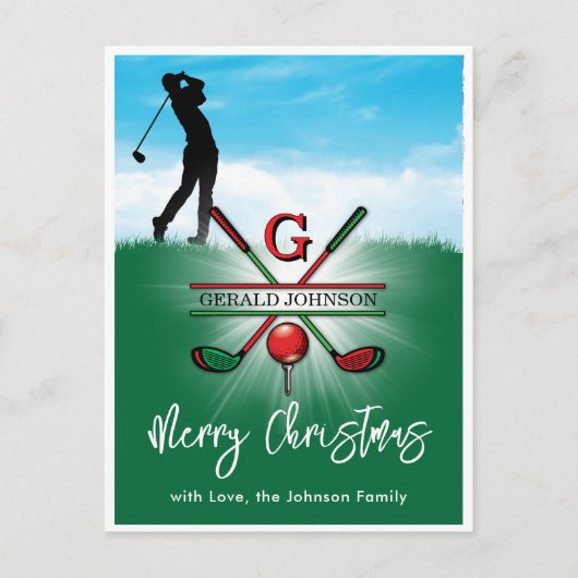 Golf Monogram Vrolijk Kerstmis-Holiday Design Briefkaart (Voorkant)