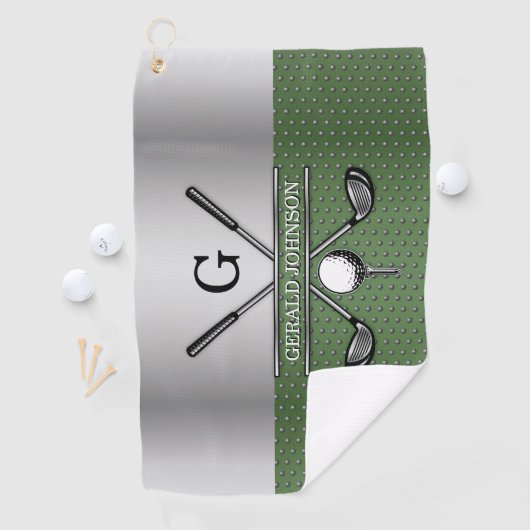 Golf Monogram Zilver en Groen Ontwerp Golfhanddoek (Insitu)