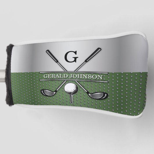 Golf Monogram Zilver en Groen Ontwerp Golfheadcover (Voorkant)