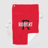 Golf Monogramme moderne rouge noir nom serviette de gol (En situation)