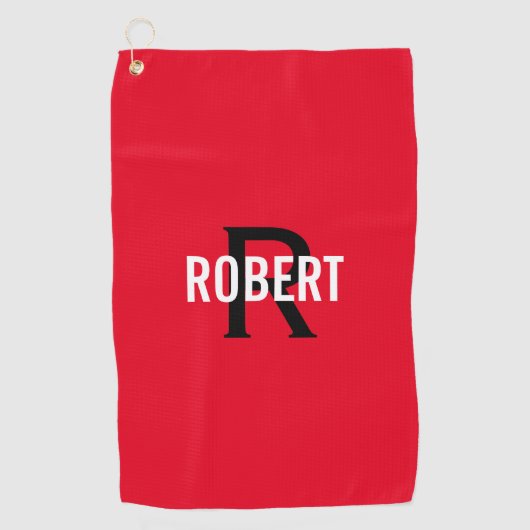 Golf Monogramme moderne rouge noir nom serviette de gol (Devant)