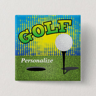 Golf 🏌️ ♂️ op de Groenen Vierkante Button 5,1 Cm