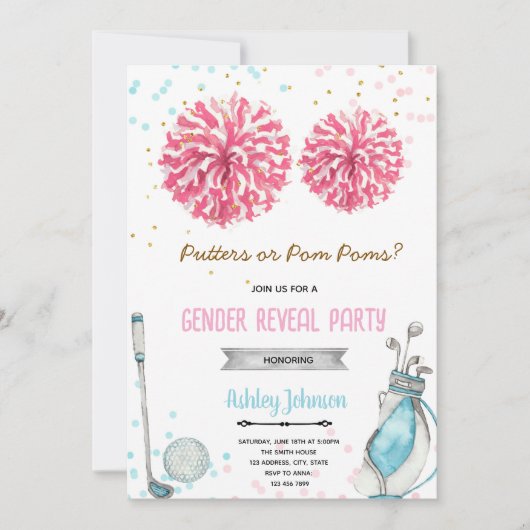 Golf or pom pom gender reveal invitation (Devant)