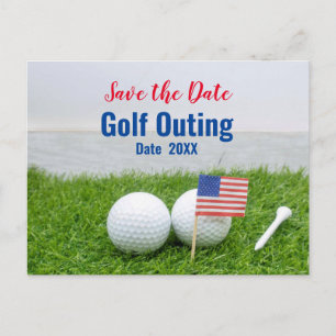 Golf Outing Save the Date with Flag of America Briefkaart