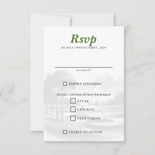 Golf Paar Voedsel Keuzen RSVP Kaartje (Voorkant)