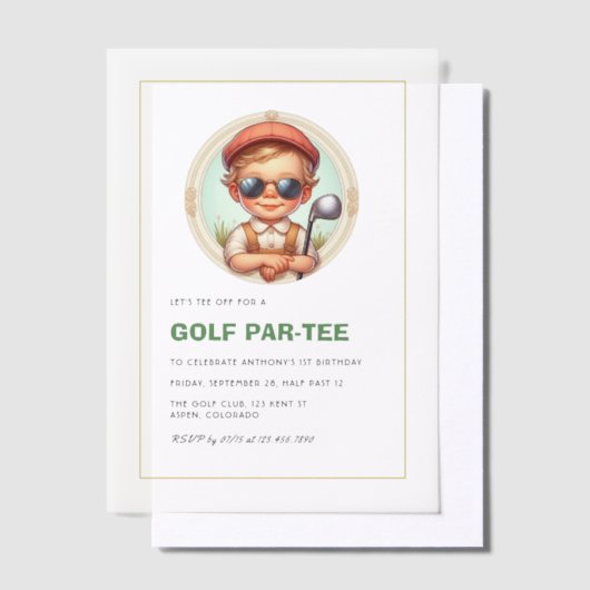  Golf Par-T-shirt 1e Verjaardag Jongen Vellum Uitnodigingen (Offset)