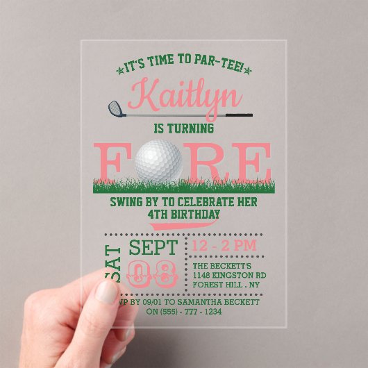 Golf PAR-T-SHIRT 4e verjaardag Acryl Uitnodigingen (Insitu (Draagbaar))