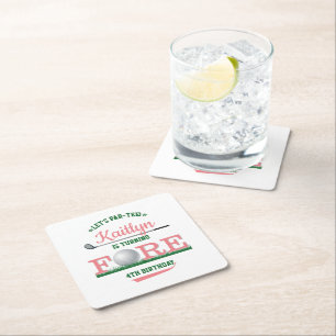 Golf PAR-T-SHIRT 4e verjaardag Vierkante Kartonnen Onderzetter