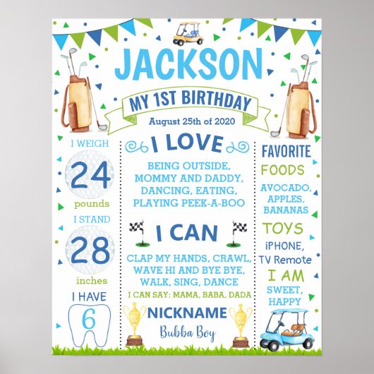 Golf Party Birthday Milestone-teken Poster (Voorkant)
