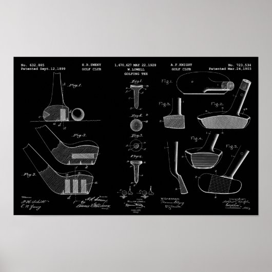  Golf Patent Poster 2 White op Black (Voorkant)