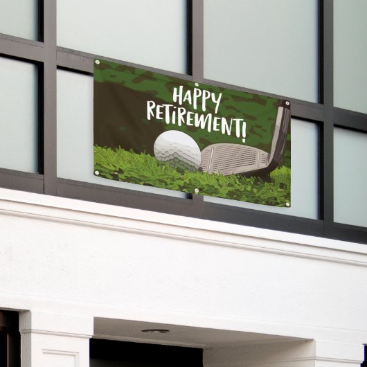 Golf Pensionering met bal en ijzer op groen Spandoek (Buitenkant Gebouw)