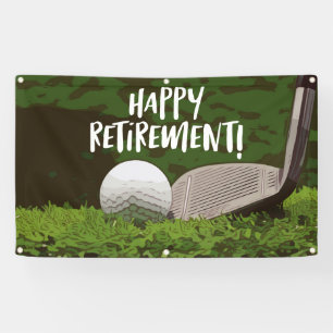 Golf Pensionering met bal en ijzer op groen Spandoek