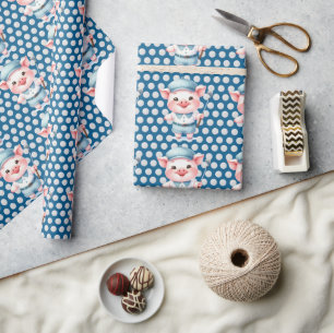Golf Pig Golfer op blauwe achtergrond Cadeaupapier