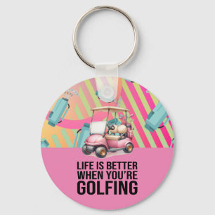 Golf Pink Thema voor Woman Golfer Party Sleutelhanger