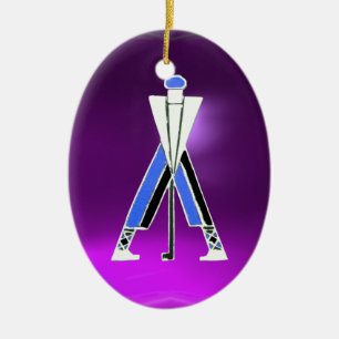 GOLF PLAYER, BLUE GOLFER PAARSE AMETHYST MONOGRAM KERAMISCH ORNAMENT