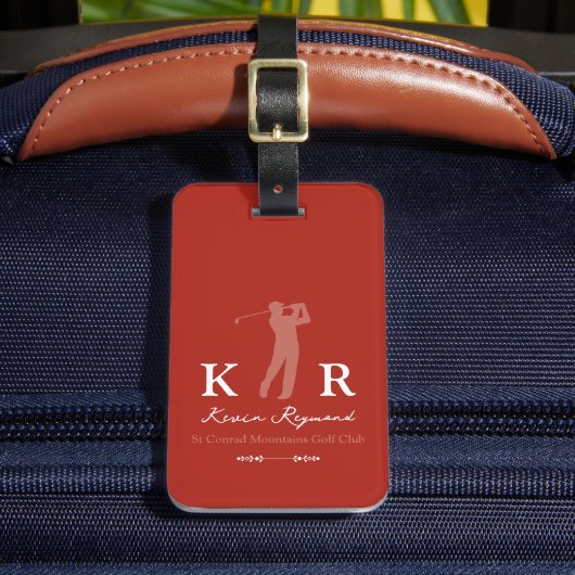 Golf Player Cool Classy Monogram Red Bagagelabel (Voorkant Insitu 2)