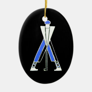 GOLF PLAYER, GOLFER BLACK, BLUE SAPPHIRE MONOGRAM KERAMISCH ORNAMENT