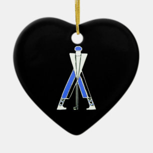 GOLF PLAYER, GOLFER RED RUBY HEART MONOGRAM KERAMISCH ORNAMENT