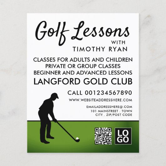 Golf Player Silhouette, GoIf Lesson Adverteren Flyer (Voorkant)
