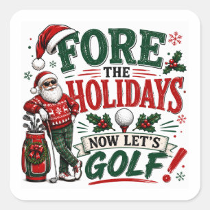 Golf Prettig Kerstfeest met bal en Kerstman Vierkante Sticker