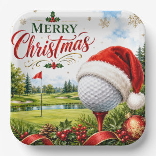 Golf Prettig Kerstfeest met golfbal met Kerstmanho Papieren Bordje