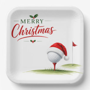 Golf Prettig Kerstfeest met golfbal met Kerstmanho Papieren Bordje