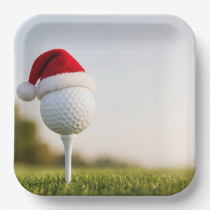 Golf Prettig kerstfeest met golfbal met kerstmanne Papieren Bordje