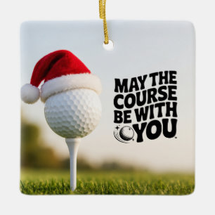 Golf Prettig Kerstfeest met Kerstman Hoed Golfbal Keramisch Ornament