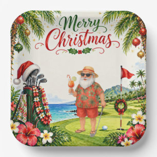 Golf Prettig Kerstfeest met Kerstman Papieren Bordje