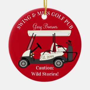 Golf Pub met kerstornament Cart Golfer Keramisch Ornament