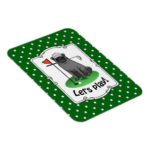 Golf Pug Golf (zwart) Cute Dog Funny Magneet
