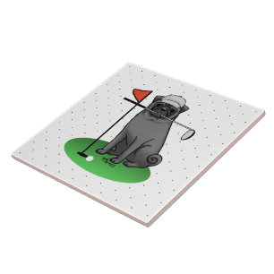 Golf Pug Golf (zwart) Cute Dog Funny Tegeltje