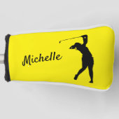Golf Putter Hoesje "golfer Michelle" geel Golfheadcover (Voorkant)