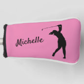 Golf Putter Hoesje "golfer Michelle" roze Golfheadcover (Voorkant)