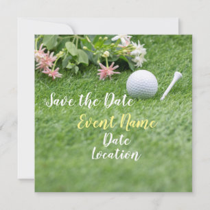Golf redt de datum met golfbal en bloemen
